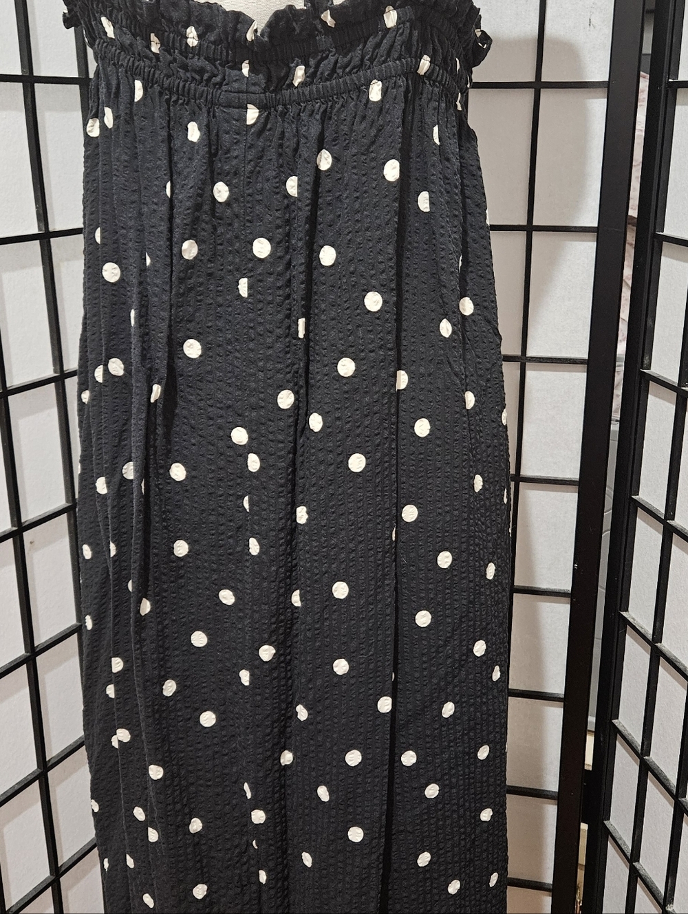 H&M Black & Cream Polk Dot  Spaghetti  Strap  Size Large Dress
